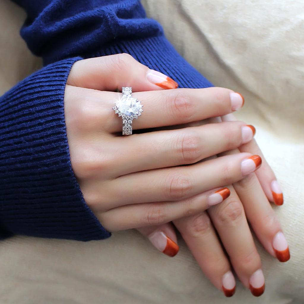 3W1442 - Rhodium Brass Ring with AAA Grade CZ in Clear