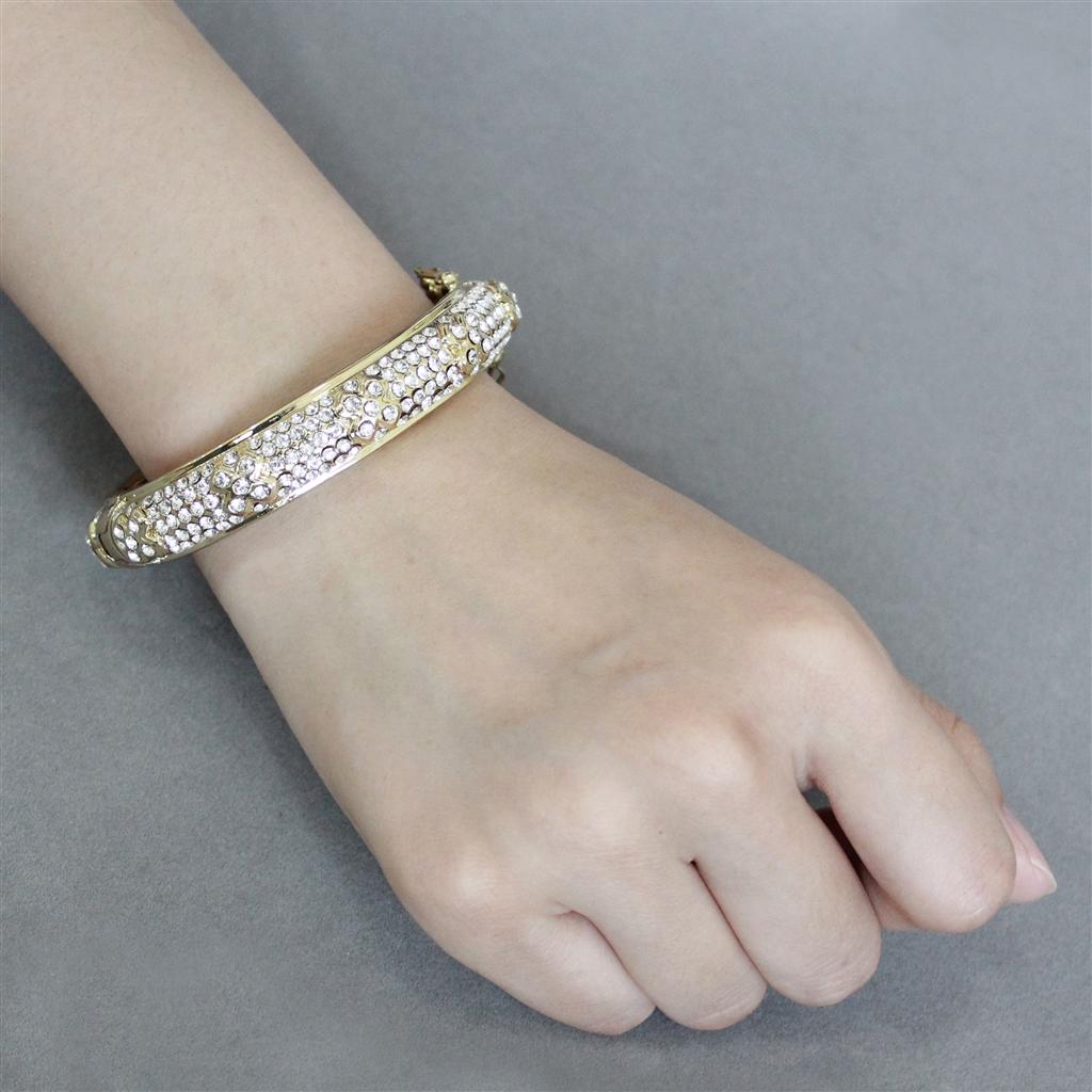 LO4339 - Gold Brass Bangle with Top Grade Crystal in Clear
