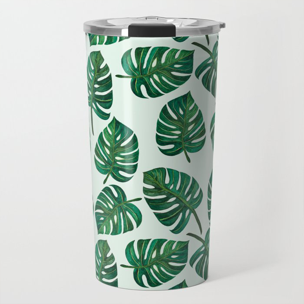 Monstera Watercolor Travel Mug