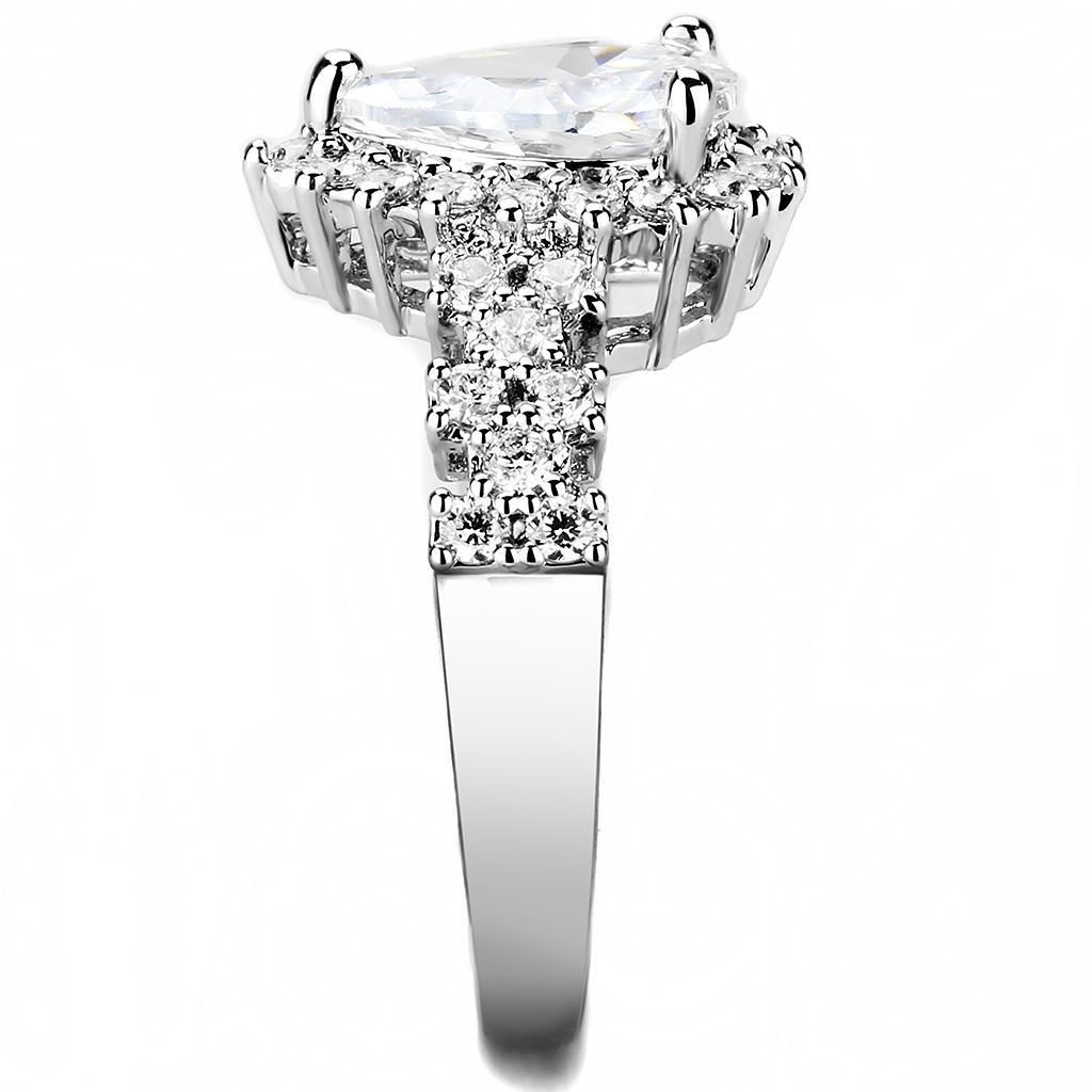 3W1442 - Rhodium Brass Ring with AAA Grade CZ  in Clear