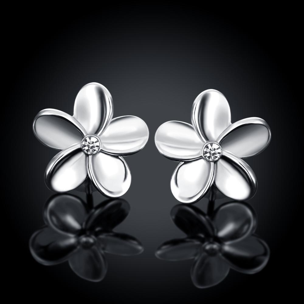 Crystal Flower Stud Earring in 18K White Gold Plated