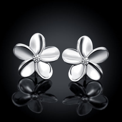 Crystal Flower Stud Earring in 18K White Gold Plated