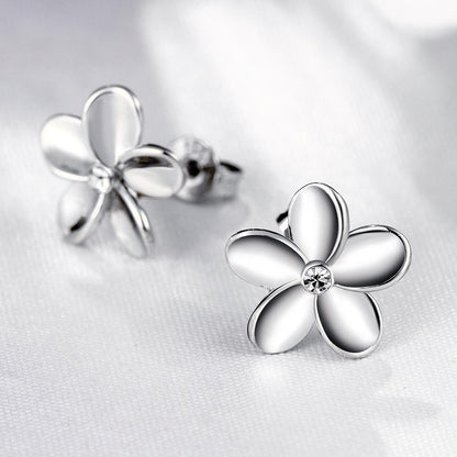 Crystal Flower Stud Earring in 18K White Gold Plated