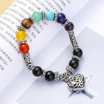 Filigree Heart Rainbow Chakra Women's Bracelet