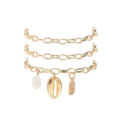 Chunky Sea Shell Pendants 3 Piece Bracelet in 14K Gold Plating