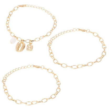 Chunky Sea Shell Pendants 3 Piece Bracelet in 14K Gold Plating