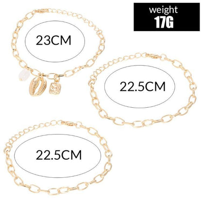 Chunky Sea Shell Pendants 3 Piece Bracelet in 14K Gold Plating