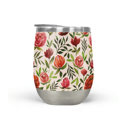 Burgundy Watercolor Floral Stemless Wine Tumbler