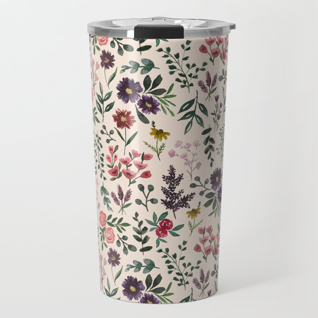 Bright Watercolor Flower Travel Mug