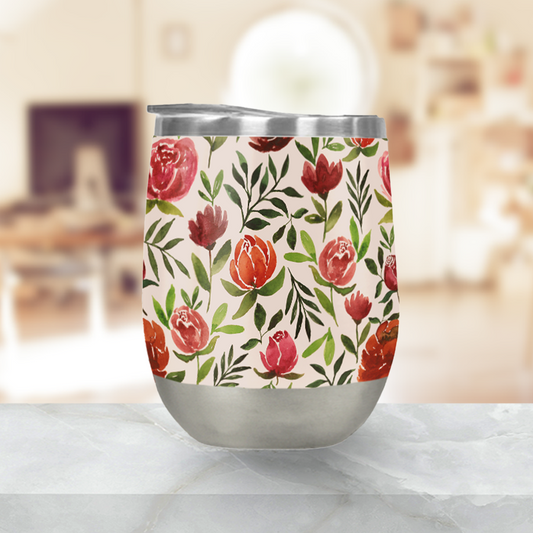 Burgundy Watercolor Floral Stemless Wine Tumbler