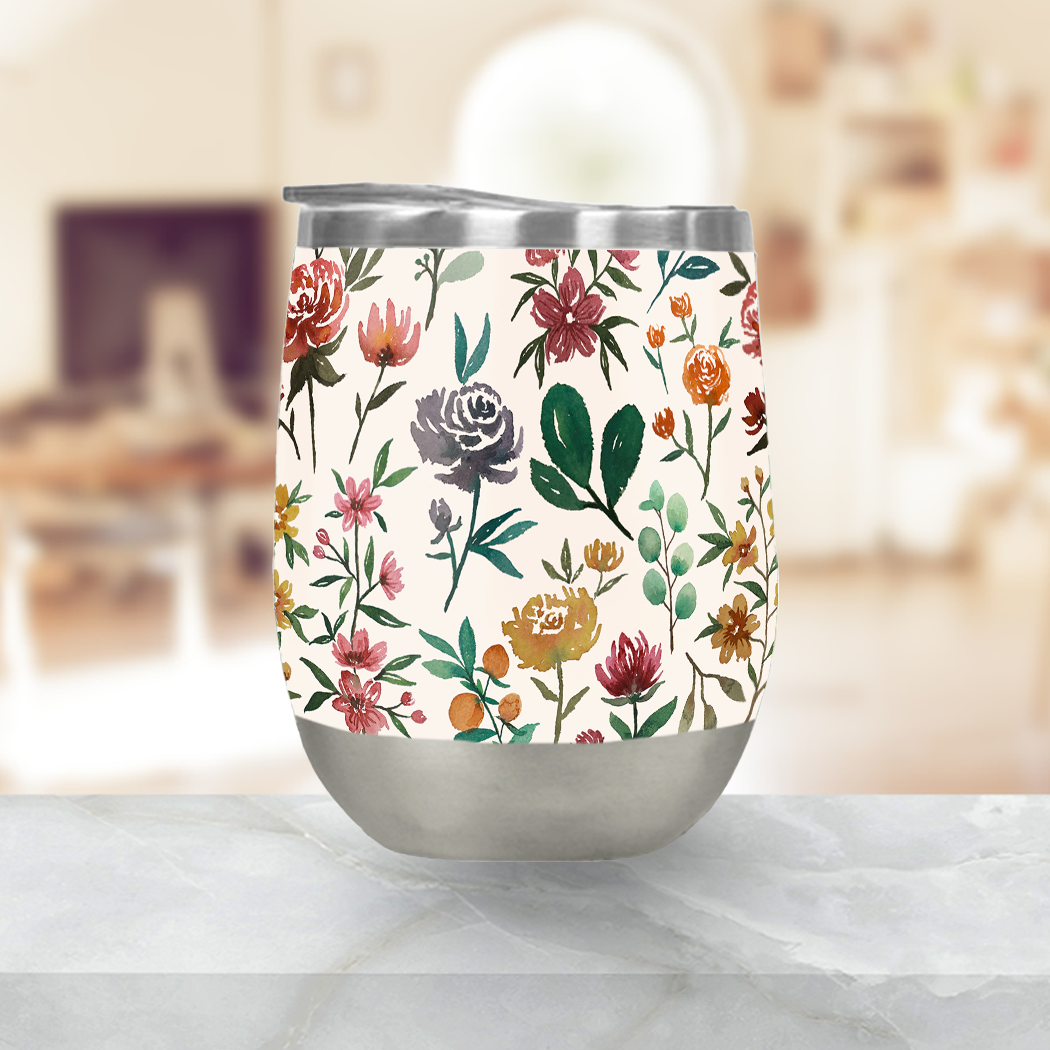 Colorful Watercolor Flowers Stemless Wine Tumbler