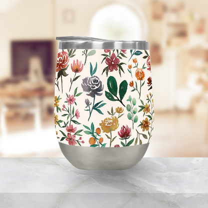 Colorful Watercolor Flowers Stemless Wine Tumbler