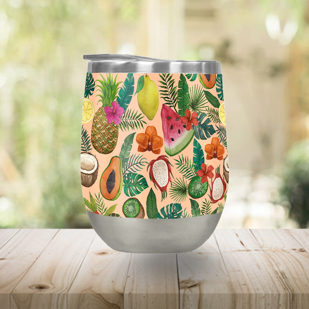 Tropical Fruit and Flowers Wine Tumbler