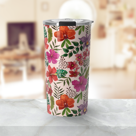 Pink Tropical Flower Travel Mug