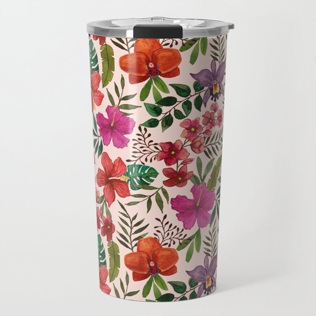 Pink Tropical Flower Travel Mug